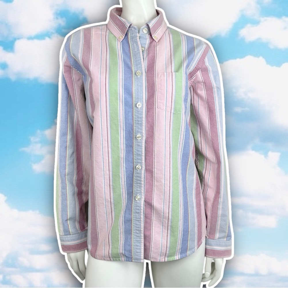 L.L. BEAN Pastel Striped Buttondown Shirt Classic Fit Preppy Office Nautical 90s